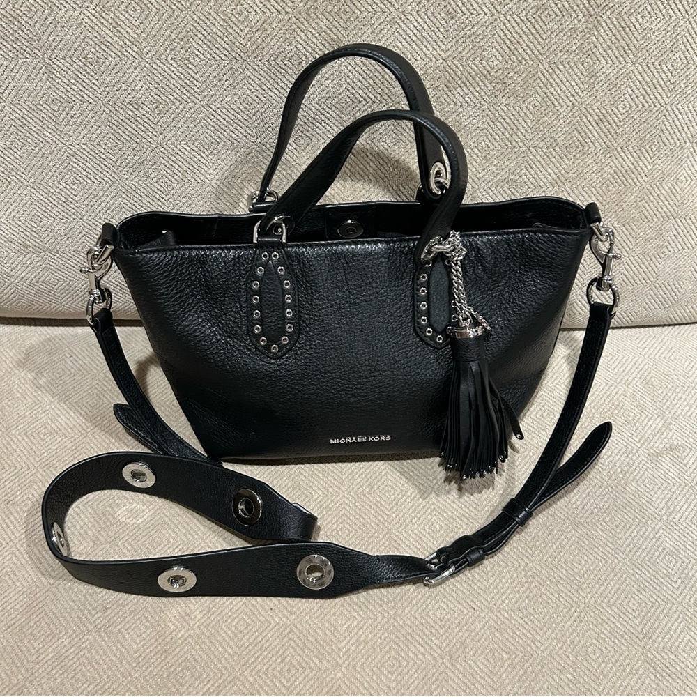 Michael Kors Brooklyn small black pebbled leather women’s satchel bag
